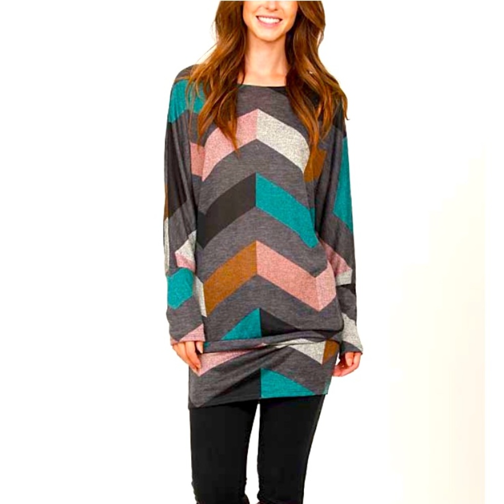 EGS BY ELOGES: Multi Color Chevron Blouson Tunic- XL